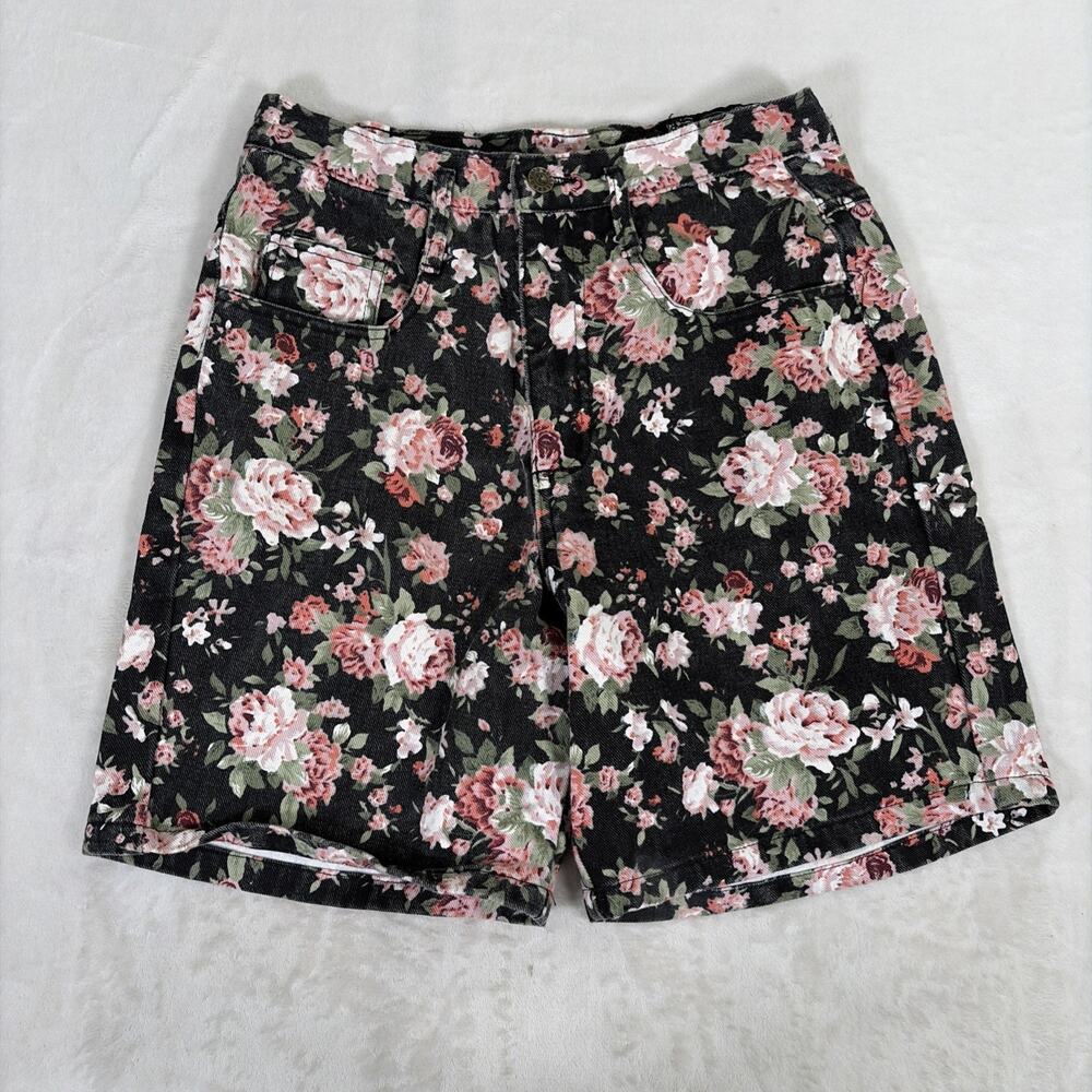 Vtg 90s Not Guilty Women's Floral Jean Shorts High Rise USA Made Size Small